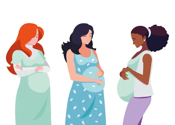 妊娠女性の文字の異人種グループ — ストックベクタ
