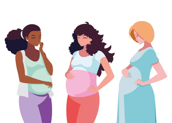 Interracial group of pregnancy women characters — Stock Vector