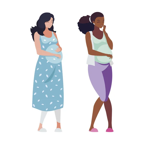Interracial couple of pregnancy women characters — Stock Vector