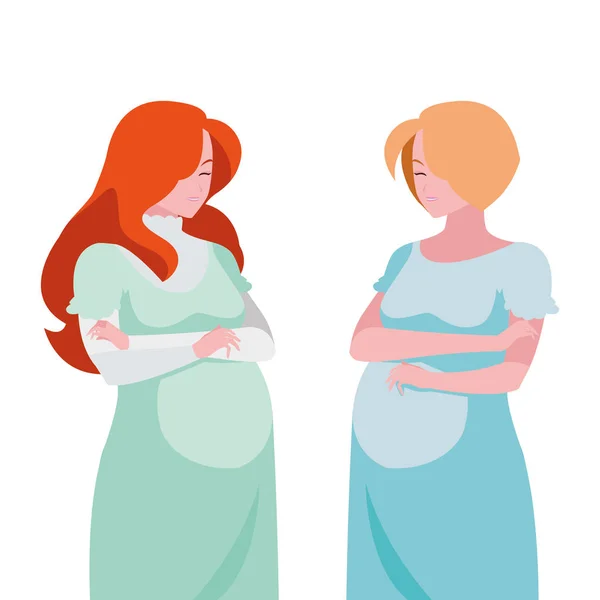 Couple of beautiful pregnancy women characters — Stock Vector