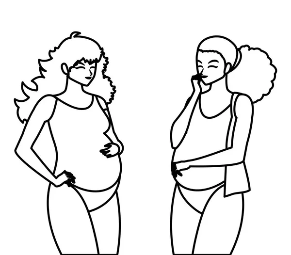 Couple de belles femmes de grossesse personnages — Image vectorielle