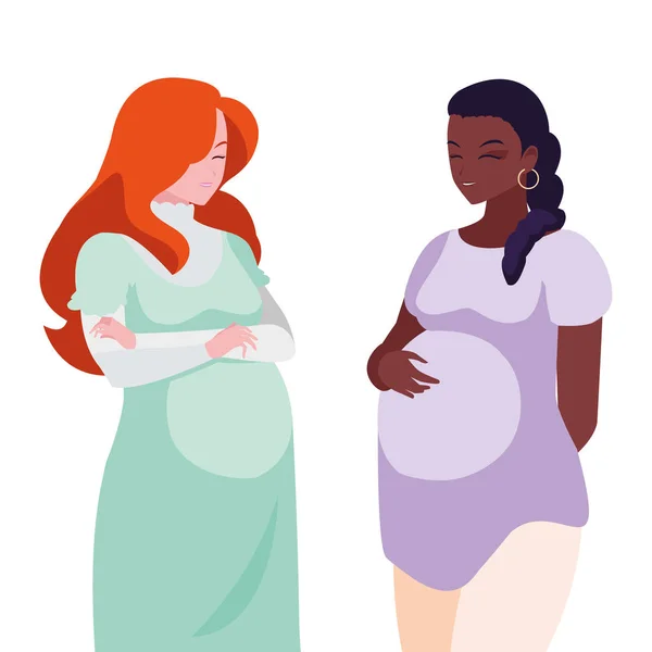 Interracial pár terhesség női karakterek — Stock Vector