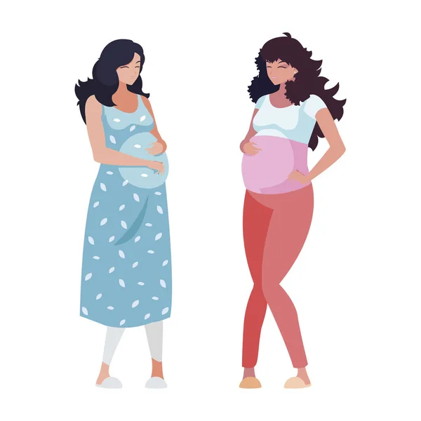Ζευγάρι των όμορφες γυναίκες εγκυμοσύνη χαρακτήρες — Διανυσματικό Αρχείο
