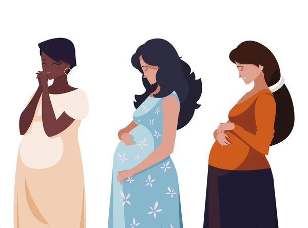 Διαφυλετικός ομάδα των γυναικών της εγκυμοσύνης στην καρδιά — Διανυσματικό Αρχείο