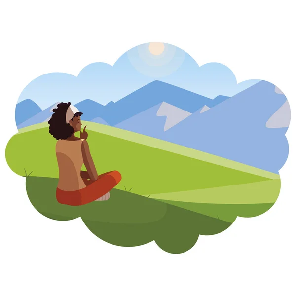 Afro mujer contemplando el horizonte en la escena de campo — Vector de stock