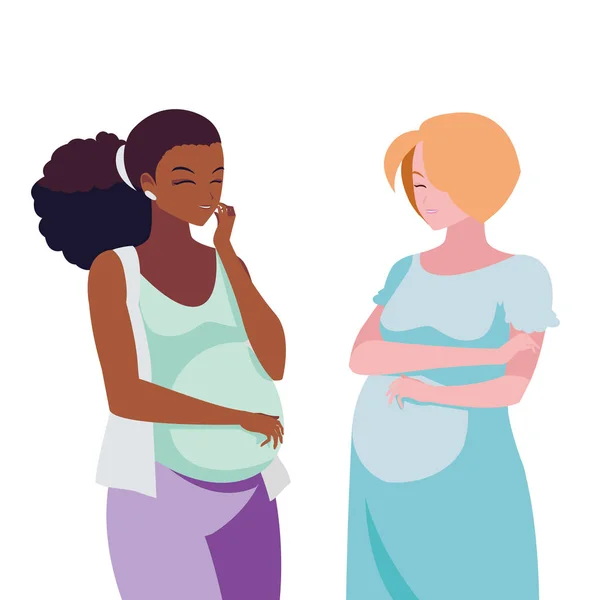 Couple interracial de femmes enceintes personnages — Image vectorielle