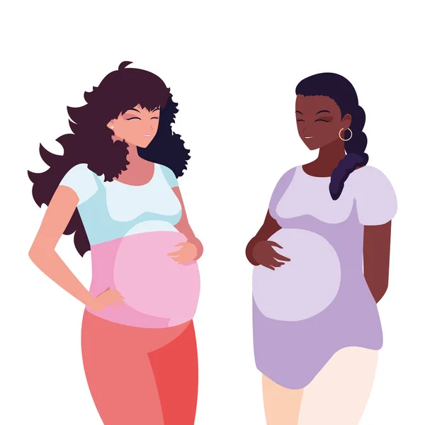 Interracial couple of pregnancy women characters — Stock Vector