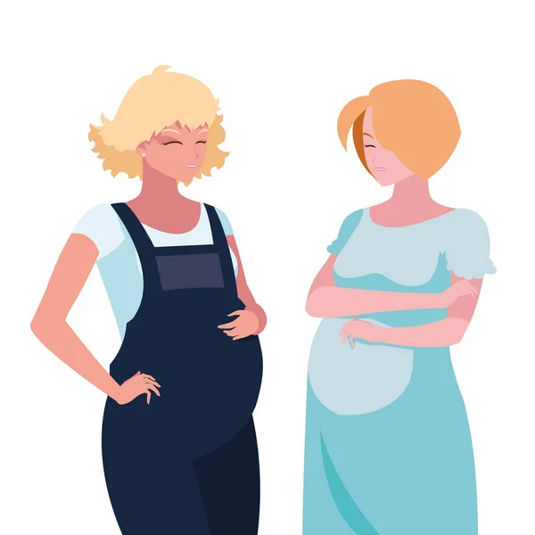 Couple de belles femmes de grossesse personnages — Image vectorielle