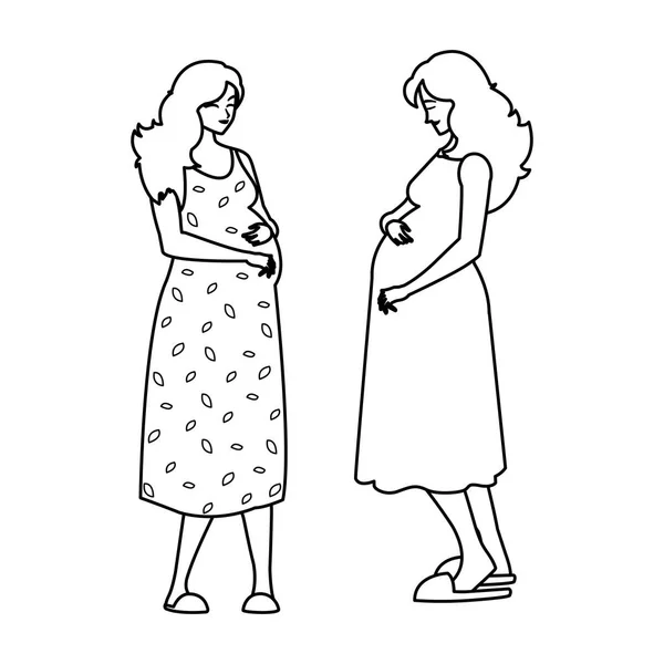 Pareja de hermosas mujeres embarazadas personajes — Archivo Imágenes Vectoriales