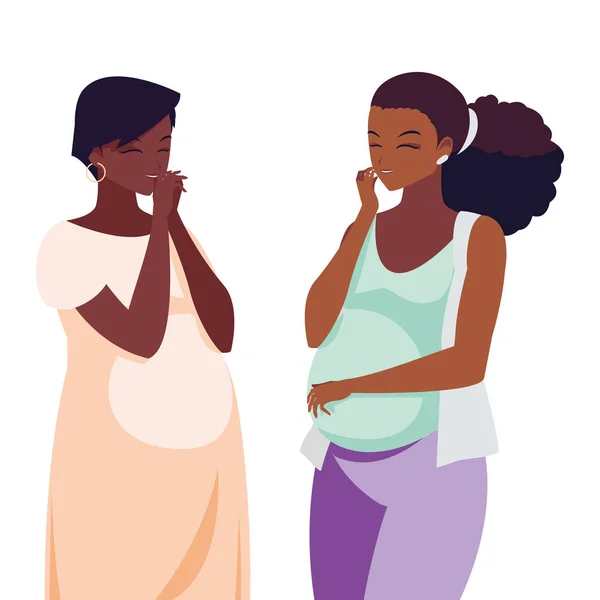 Paar Afro zwangerschap vrouwen karakters — Stockvector