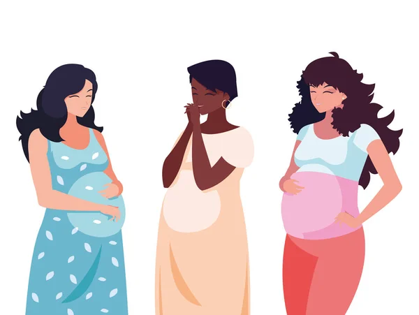 Interracial group of pregnancy women characters — Stock Vector