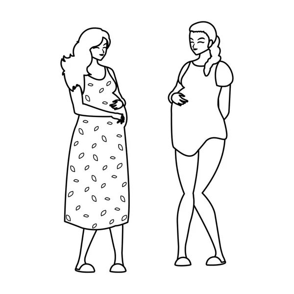 Пара красивих жіночих персонажів вагітності — стоковий вектор