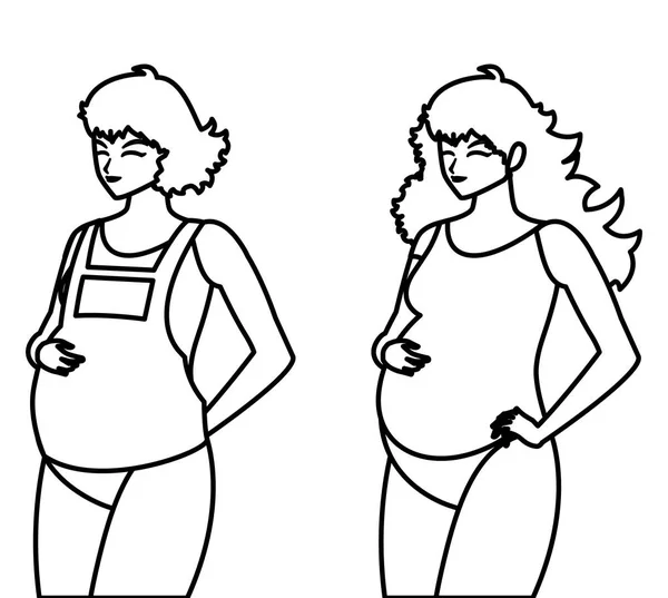 Pareja de hermosas mujeres embarazadas personajes — Vector de stock