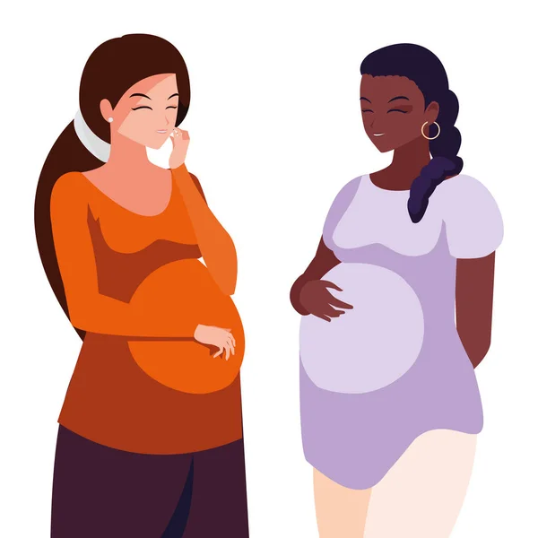 Межрасовая пара беременных женщин — стоковый вектор