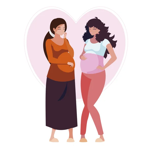 Couple of beautiful pregnancy women in heart — Stock Vector