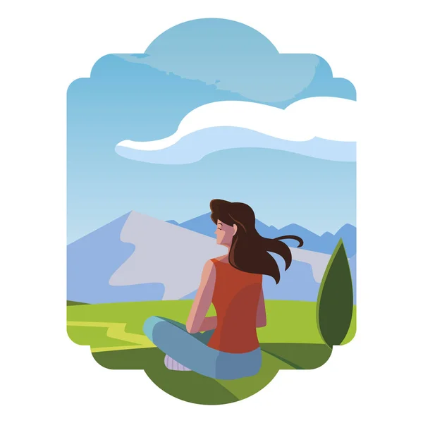 Woman contemplating the horizon in the field scene — Stock Vector