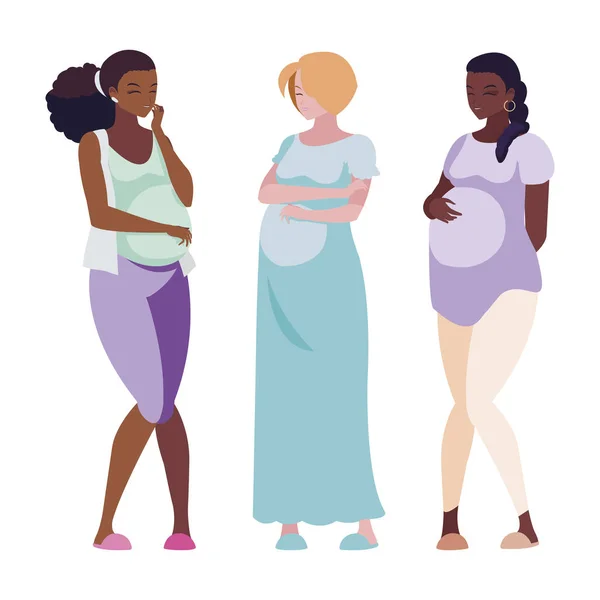 Interracial csoport terhességi-női karakterek — Stock Vector