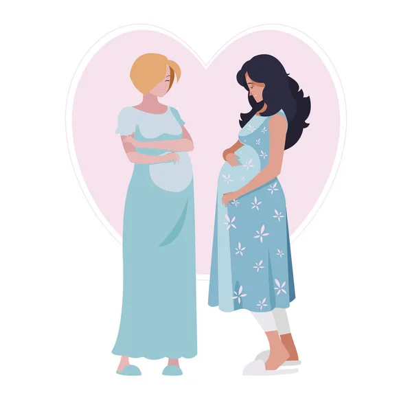 Couple de belles femmes enceintes dans le coeur — Image vectorielle