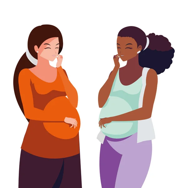 Interracial couple of pregnancy women characters — Stock Vector