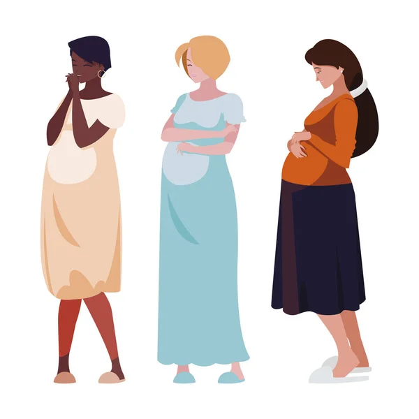 Διαφυλετικός ομάδα των γυναικών της εγκυμοσύνης χαρακτήρες — Διανυσματικό Αρχείο