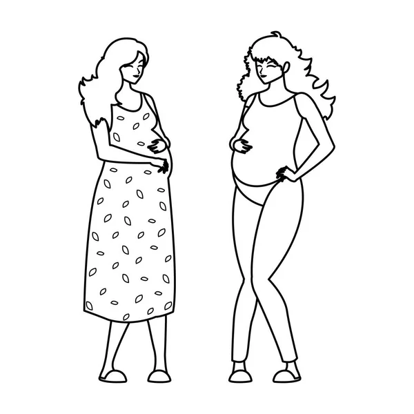 Couple de belles femmes de grossesse personnages — Image vectorielle