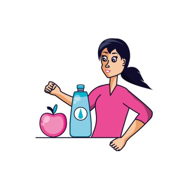 elma ve su şişesi ile atletik kadın