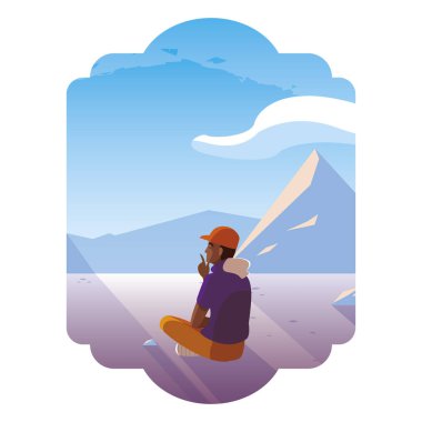 kar manzarası sahnesinde ufuk taslayan afro adam