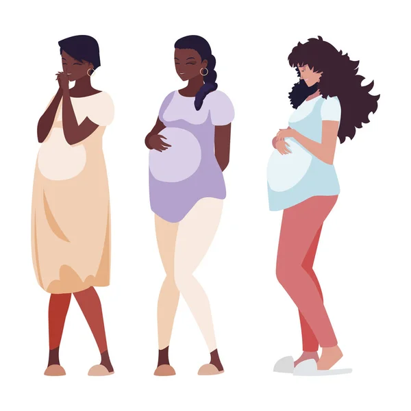 Διαφυλετικός ομάδα των γυναικών της εγκυμοσύνης χαρακτήρες — Διανυσματικό Αρχείο