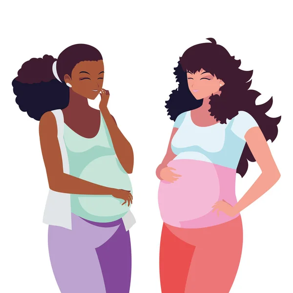 Interracial paar zwangerschap vrouwen karakters — Stockvector