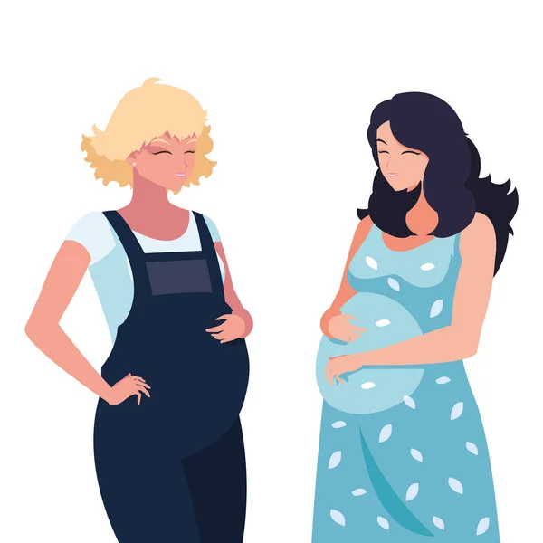 Couple de belles femmes de grossesse personnages — Image vectorielle