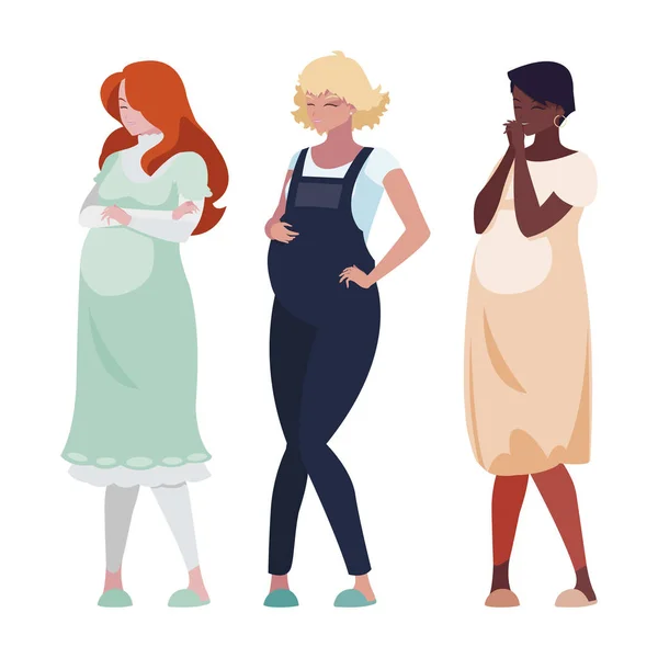 Groupe interracial de femmes enceintes personnages — Image vectorielle