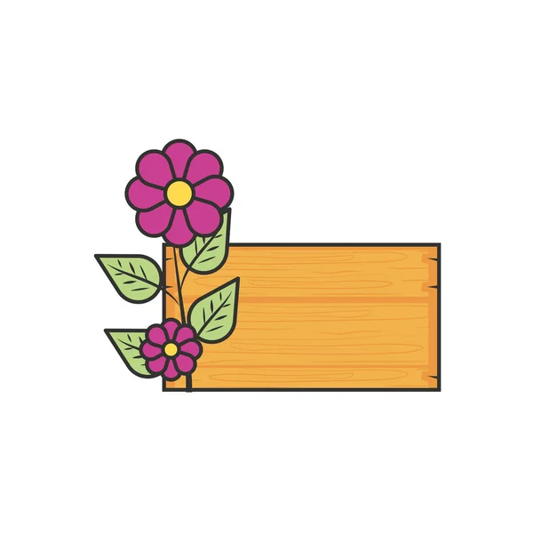 Štítek dřevěný s květinami hody a listové — Stockový vektor