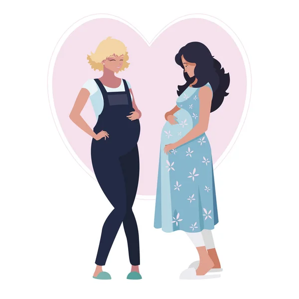 Couple de belles femmes enceintes dans le coeur — Image vectorielle