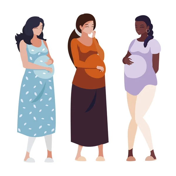 Groupe interracial de femmes enceintes personnages — Image vectorielle