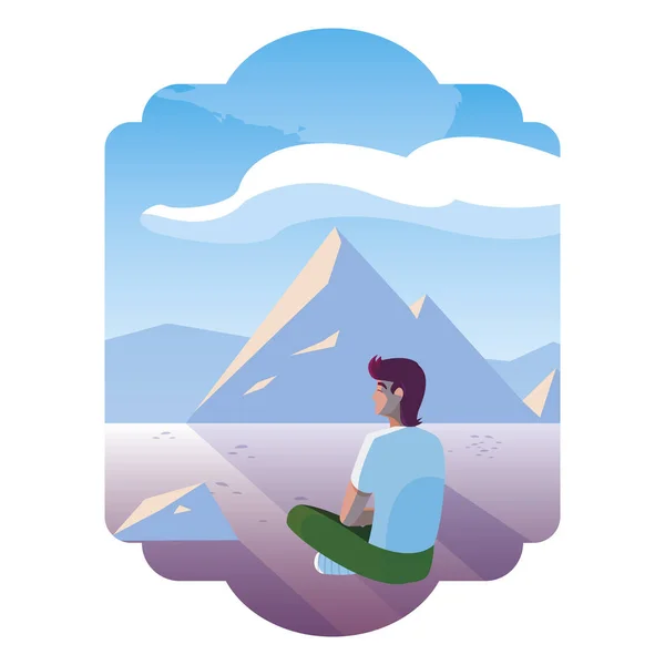 Hombre contemplando el horizonte en la escena del paisaje de nieve — Vector de stock