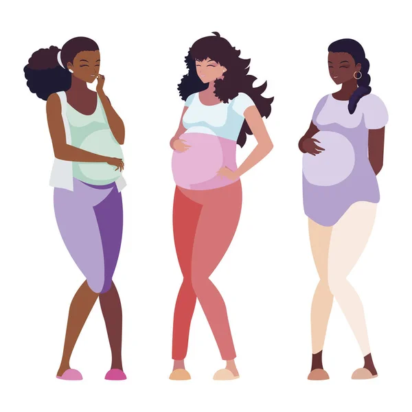 Interracial group of pregnancy women characters — Stock Vector