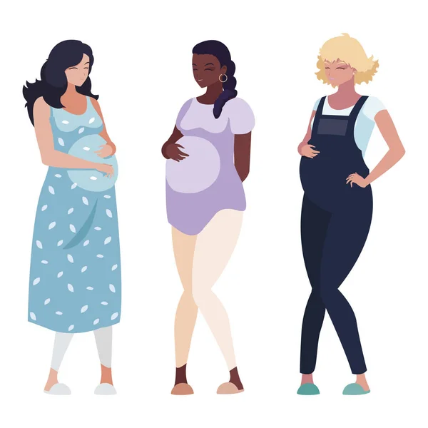 Interracial group of pregnancy women characters — Stock Vector