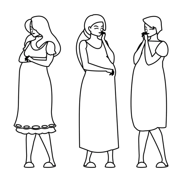 Groep van mooie zwangerschap vrouwen karakters — Stockvector