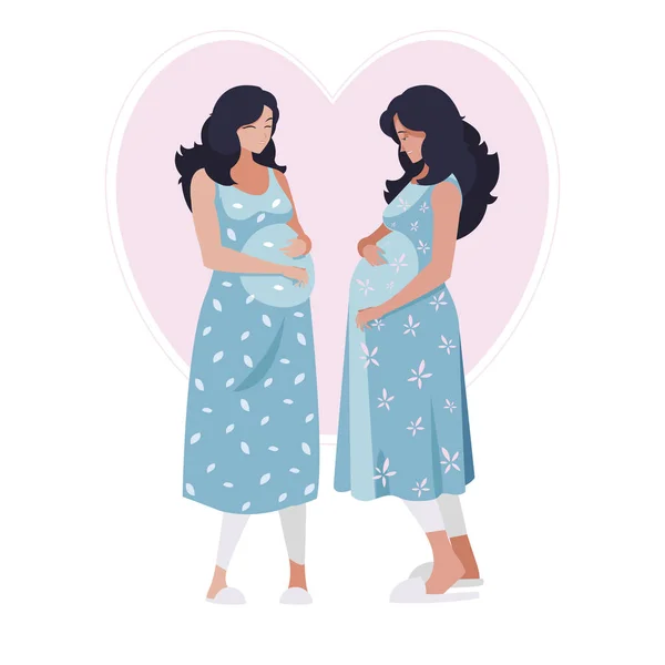 Couple de belles femmes enceintes dans le coeur — Image vectorielle