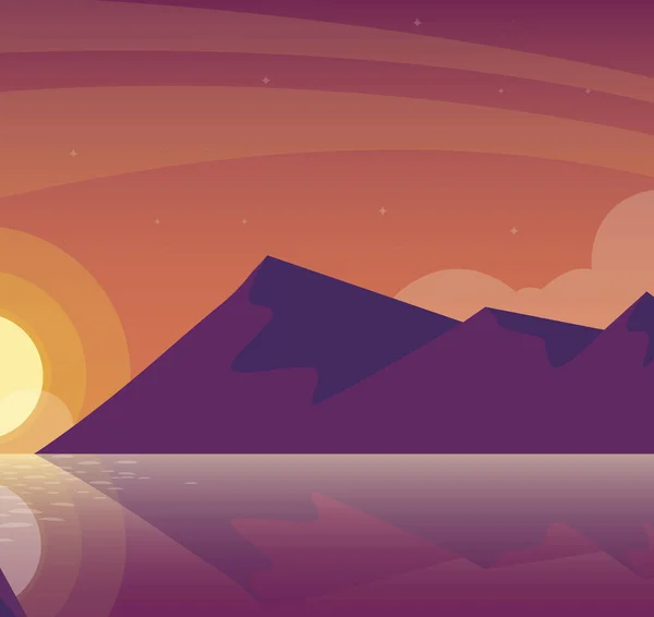 Ciel et montagnes coucher de soleil belle scène — Image vectorielle