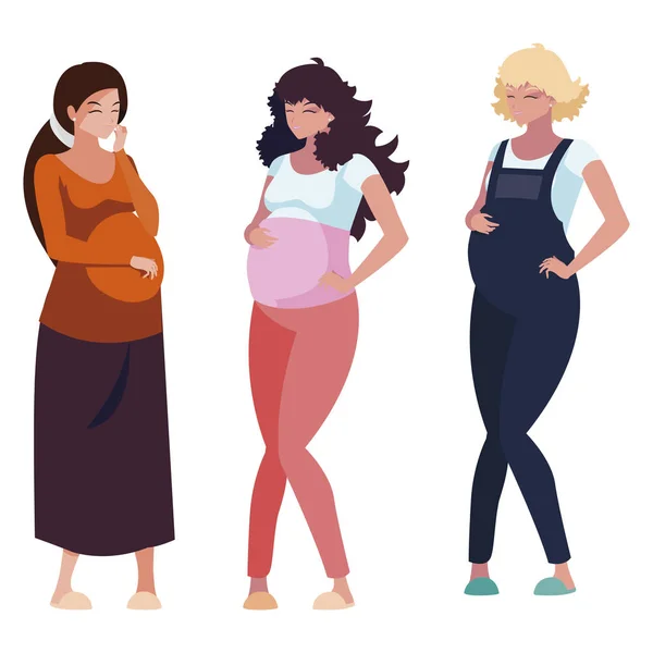 Groupe de belles femmes de grossesse personnages — Image vectorielle