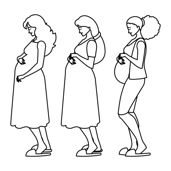 Group of beautiful pregnancy women characters — Stock Vector