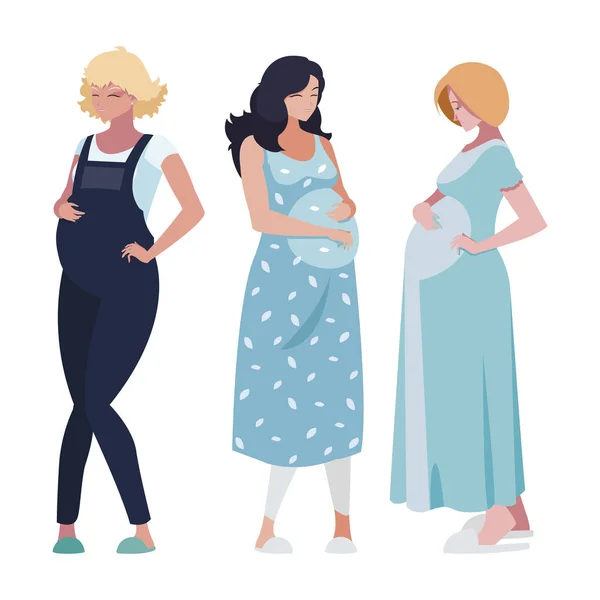 Grupo de mulheres grávidas bonitas personagens —  Vetores de Stock