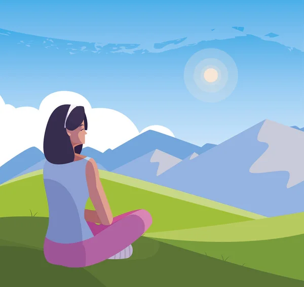 Woman contemplating the horizon in the field scene — Stock Vector