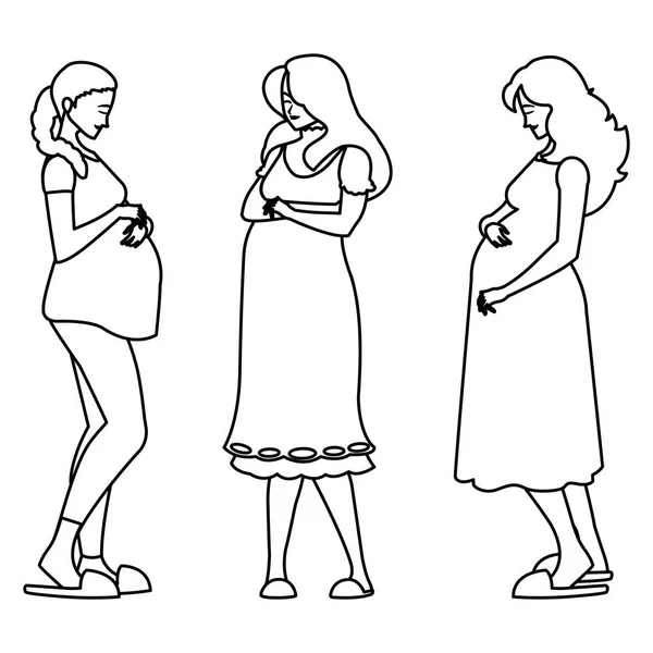 Gruppo di belle donne in gravidanza personaggi — Vettoriale Stock