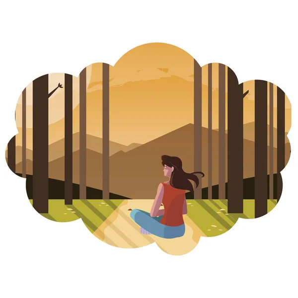 Woman contemplating horizon in the forest scene — ストックベクタ