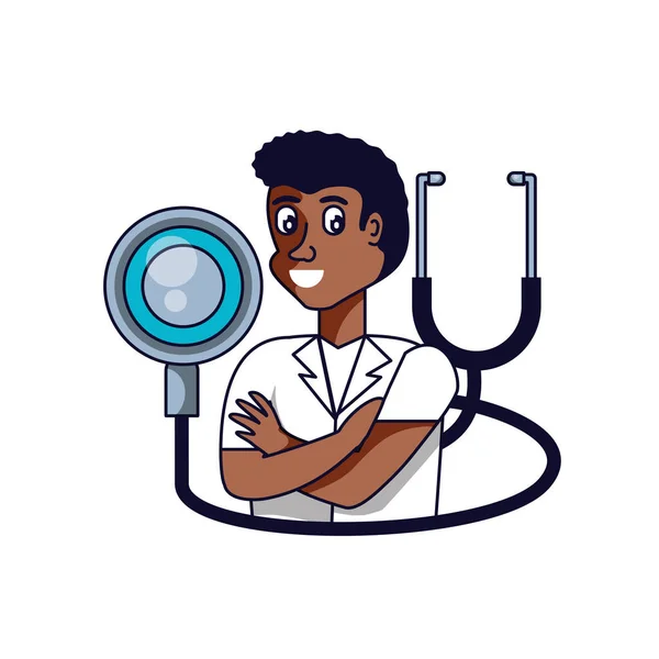 Afro médecin professionnel avec stéthoscope médical — Image vectorielle