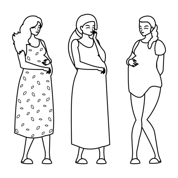 Група красивих жіночих персонажів вагітності — стоковий вектор