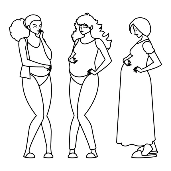 Groupe de belles femmes de grossesse personnages — Image vectorielle
