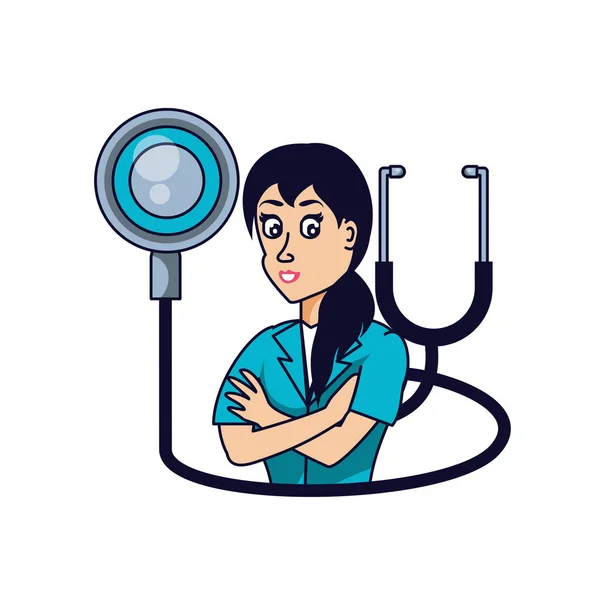 Médico profesional femenino con estetoscopio médico — Vector de stock